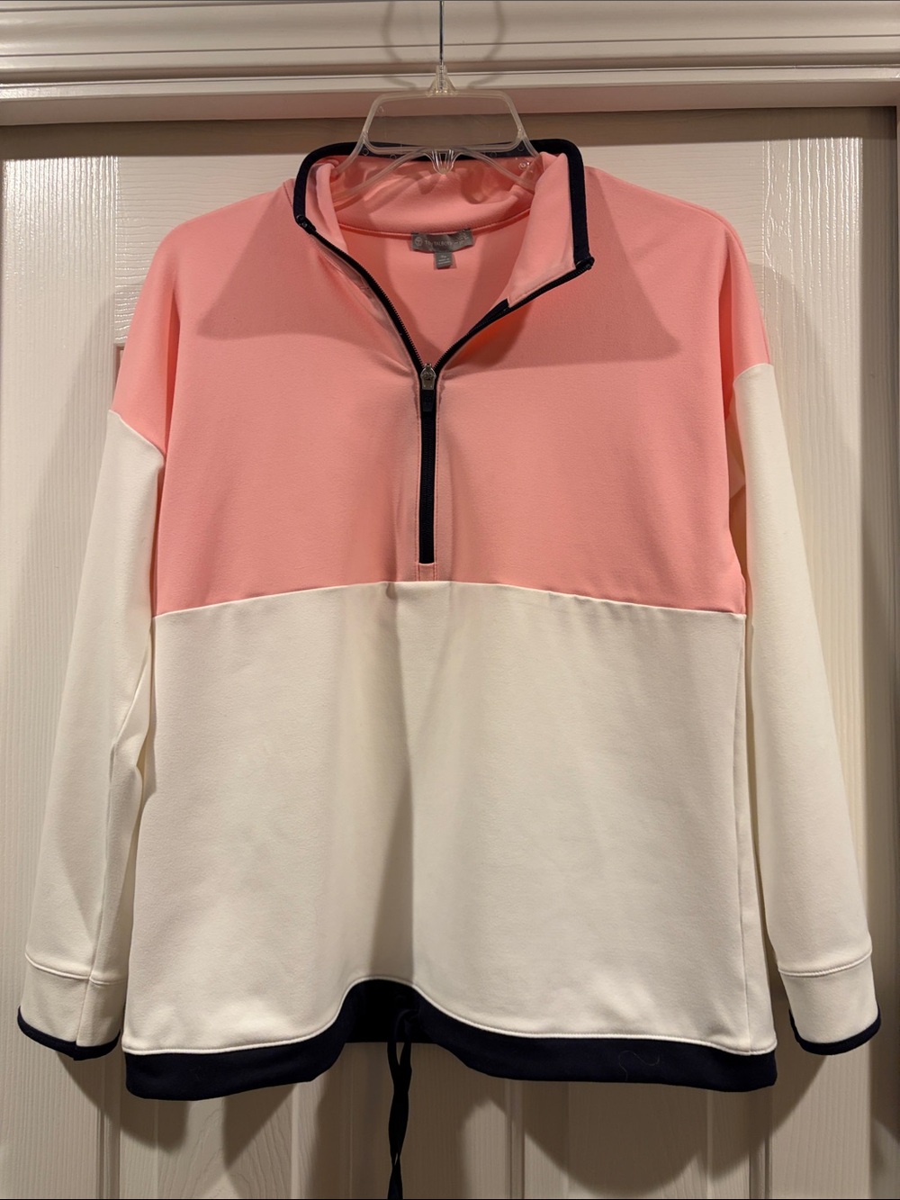 Talbots Pink and Cream Half-Zip Pullover with Navy Trim size SP New